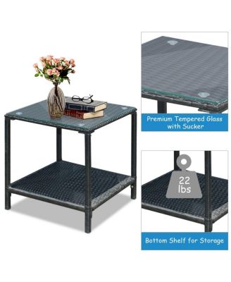 3 Pieces Cushioned Patio Rattan Set with Rocking Chair and Table-Grey