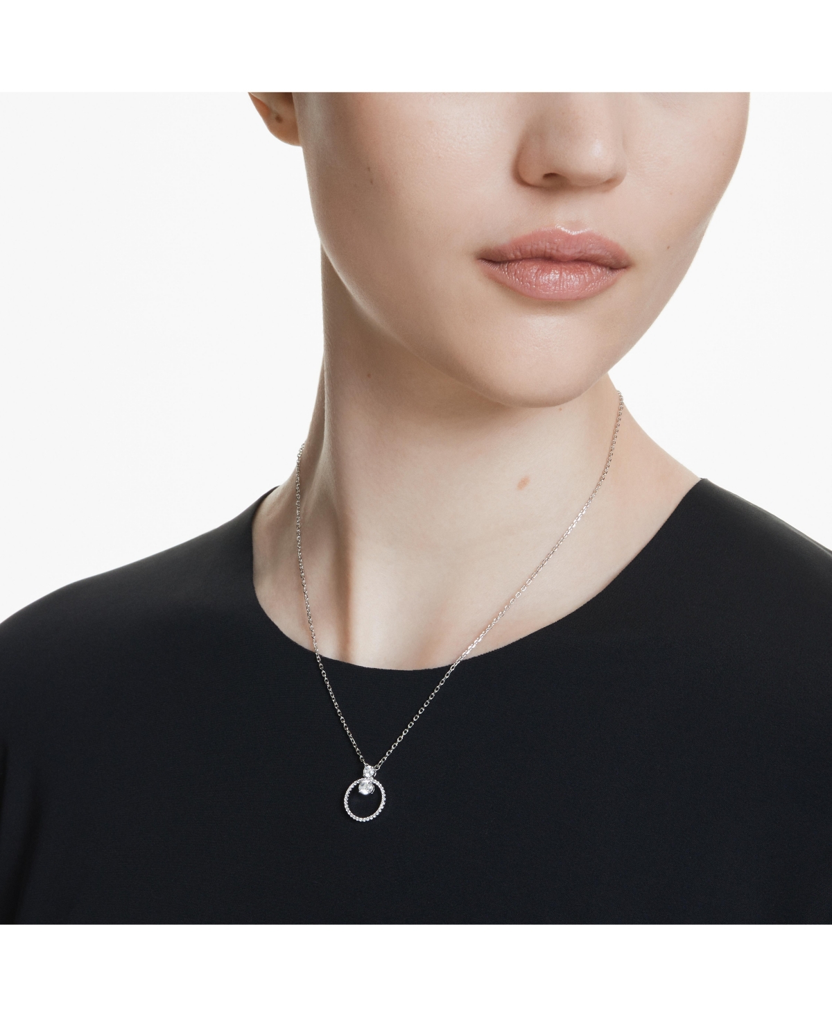 Swarovski Constella Crystal Circle Pendant Necklace In Rhodium Plated, 14.87-16.87 In Silver