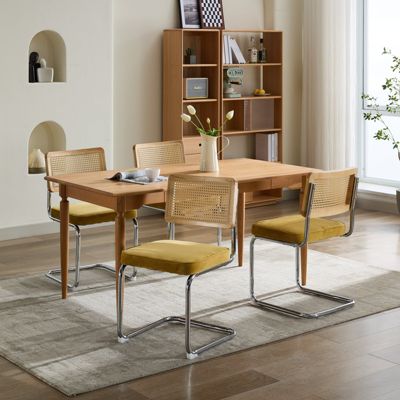 Elegant Velvet Armchair with Rattan and Steel