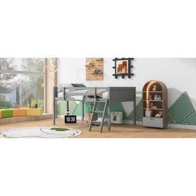 Streamdale Full Size Wood Low Loft Bed with Ladder