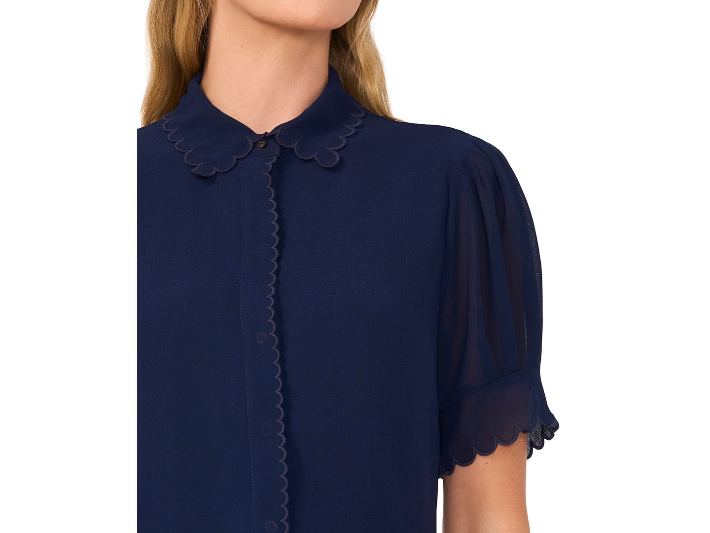 Женский топ CeCe Scalloped Puff-Sleeve Button-Front Top, цвет: Тёмно-синий — фото 2