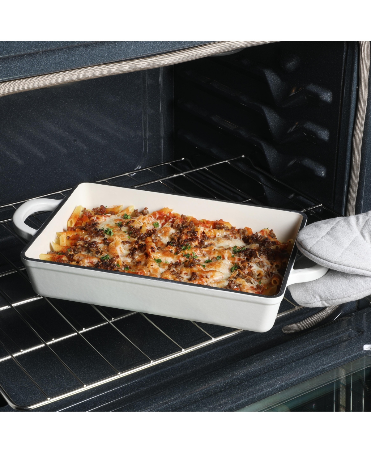 Crock Pot Crock-Pot Enamel Cast Iron Lasagna Pan -White - Matte linen