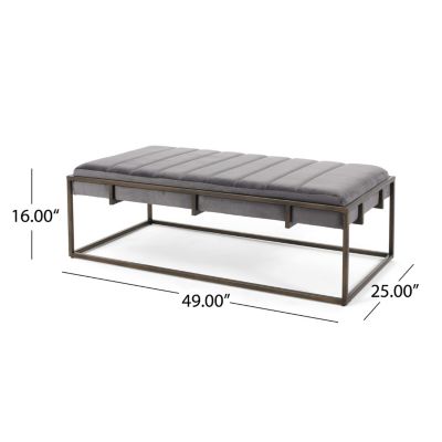 Streamdale Modern Velvet Fabric Ottoman Bench with Pleating and Metal Frame
