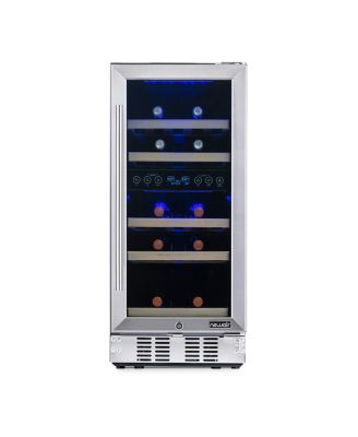 15" Built-in 29 Bottle Dual Zone Compressor Wine Fridge, Quiet Operation with Beech Wood Shelves and Recessed Kickplate