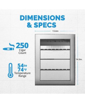 Cigar Humidor – 250 Count, Opti-Temp Heating/Cooling, Cedar Shelves, Digital Thermostat, Lock & Key, Stainless Steel