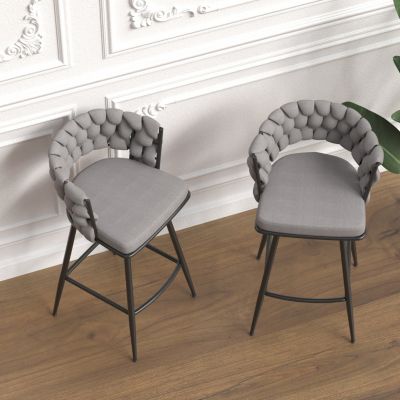 Modern Woven Swivel Bar Stools with Comfortable Upholstered Seat