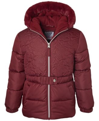 Kensie Girl Toddler Little Girls Rose Quilted Hooded Puffer Jacket with Faux Fur Trim Macy s