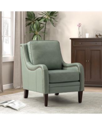 Traditional Pascual 27.56" Wide Genuine Leather Arm Chair with Rubber Wood Legs