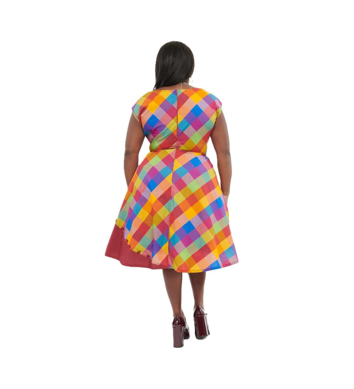 Unique Vintage Plus Size 1950s Swing Dress -yellow/brown plaid