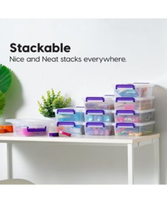 USA 10 Pack 2.7 Qt. Storage Bin with Secure Buckle-up Lid, Stackable, for Stationeries, Crafts, Toys, and Small Parts, Organization Solutions for Office, Kids Room, and Classroom, Clear/Violet