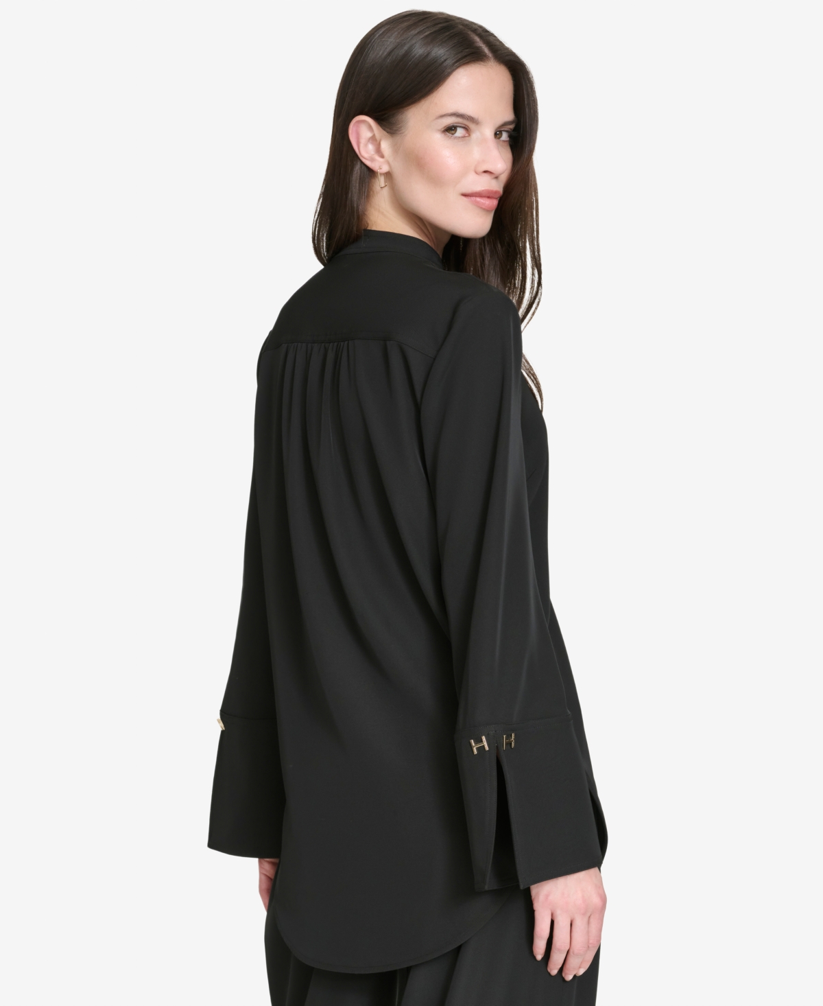 Halston Women's Band-Collar V-Neck Long-Sleeve Tunic