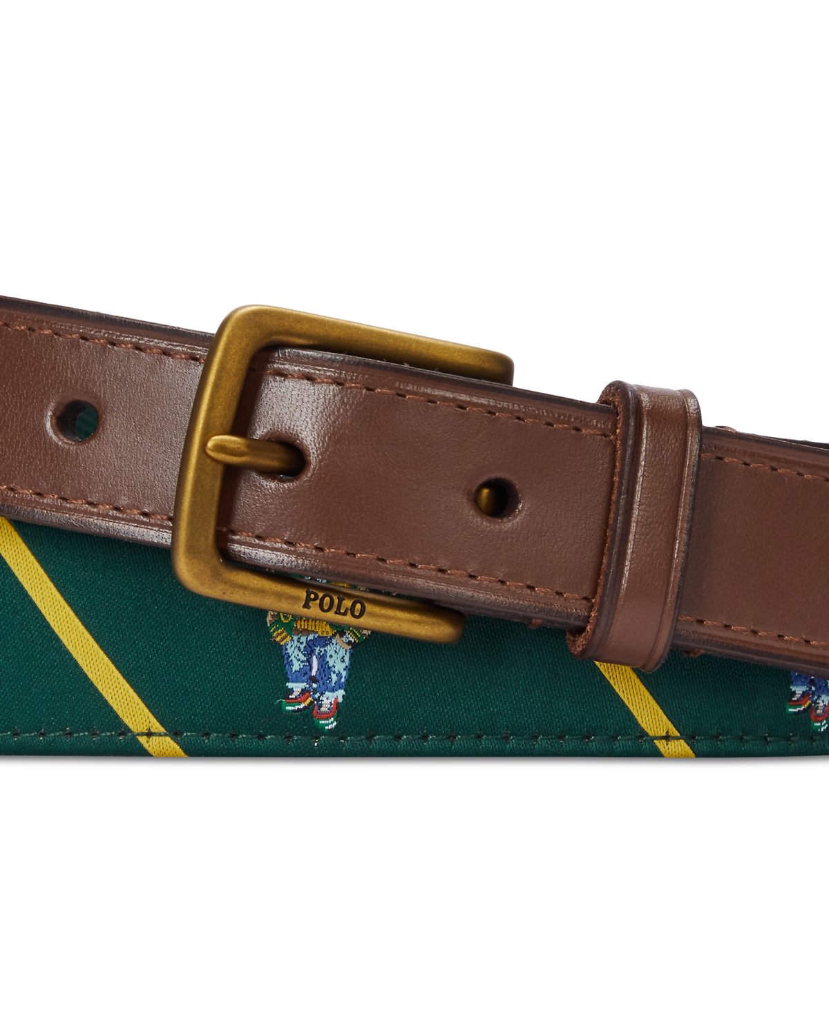 Polo Ralph Lauren Men's Polo Bear Leather-Trim Belt