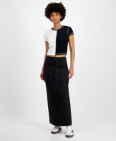 Tinseltown Juniors' Drawstring Cargo-Pocket Maxi Skirt - Black