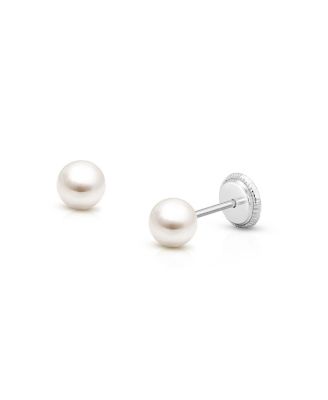 14K Gold Pearl Studs Screw Back Earrings