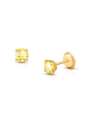 Children's 14K Gold 4mm Crystal Birthstone Studs Girls' Screw Back Earrings