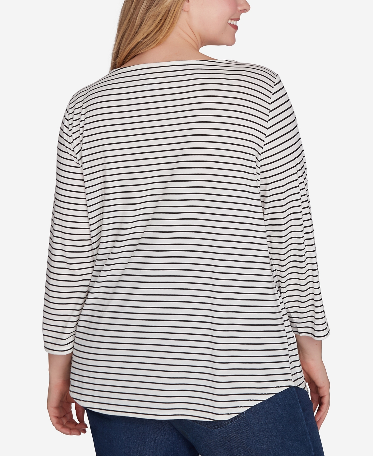 Ruby Rd. Plus Size Boat Neck Happy Harvest Striped Knit Top In Alabaster Multi