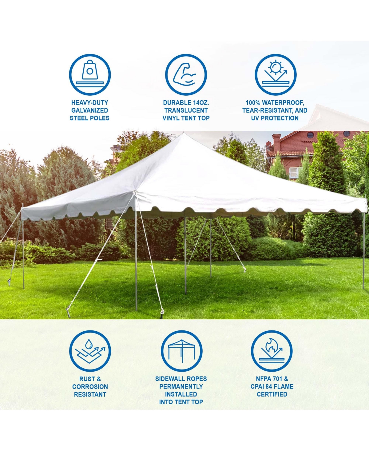 Party Tents Direct 15'x15' Weekender Standard Canopy Pole Tent - Easy Up Canopy Tent With 50 Person Capacity - Outdoor Canopies for Parties, Weddings