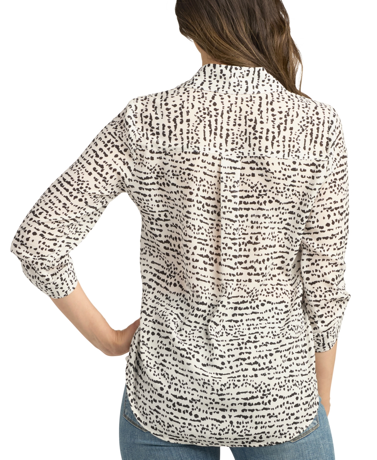 Bcx Juniors' Floral-Print Roll-Tab-Sleeve Blouse