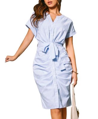 CUPSHE Women's Belted Sash Ruched Shirt Beach Dress - Macy's