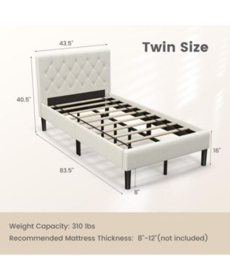 Twin Size Upholstered Platform Bed with Button Tufted Headboard-Beige