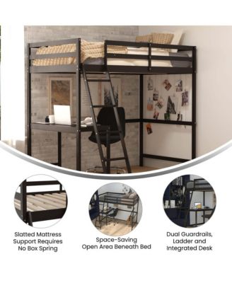 Twin Size, Wood, Guardrails + Desk + Ladder + Fits 6–8" Mattress,Ridley Loft Bed Frame Headboard