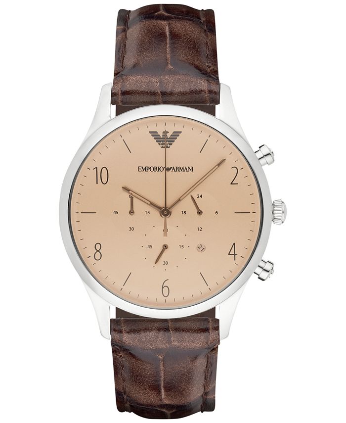 Emporio Armani Men s Chronograph Brown Leather Strap Watch 43mm