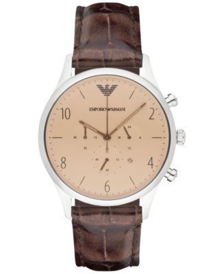 Emporio Armani Classic Chronograph Cream Dial Brown Leather Strap Watch For Men - AR1878