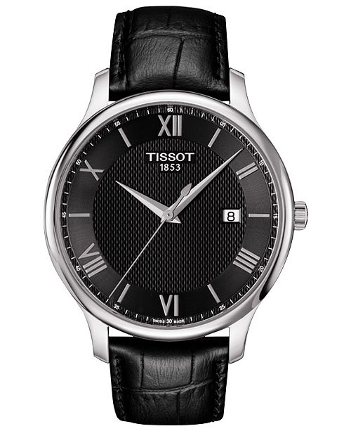 Tissot Men S Swiss Tradition Black Leather Strap Watch 42mm T0636101605800 Reviews All Fine Jewelry Jewelry Watches Macy S