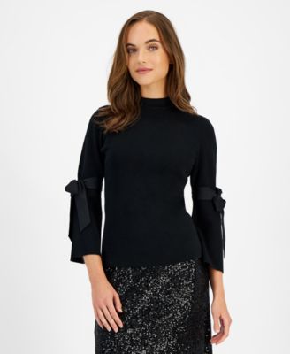 Anne Klein - Women's Mock Neck Tie-Sleeve Sweater