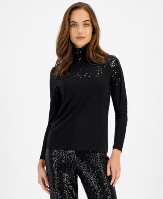 Anne Klein Women s Sequinned Turtleneck Top Macy s