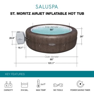 SaluSpa St Moritz AirJet Inflatable Hot Tub w/ 180 Soothing Jets, Brown