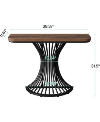 Console Table, Industrial Entryway Table with Geometric Metal Base, 39-Inch Small Sofa Accent Table for Entrance, Living Room, Hallway, Rustic Brown