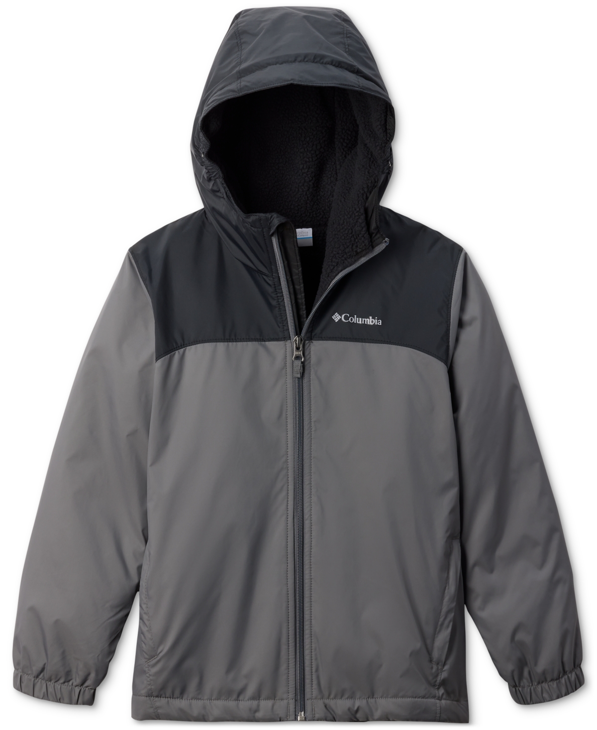 Columbia Big Boys Glennaker Ii Fleece-lined Full-zip Hooded Rain Jacket In City Grey,black