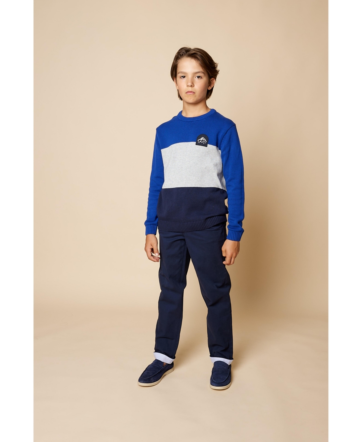 Brooks Brothers B By  Big Boys Colorblock Sweater With Patch In Royal Blue