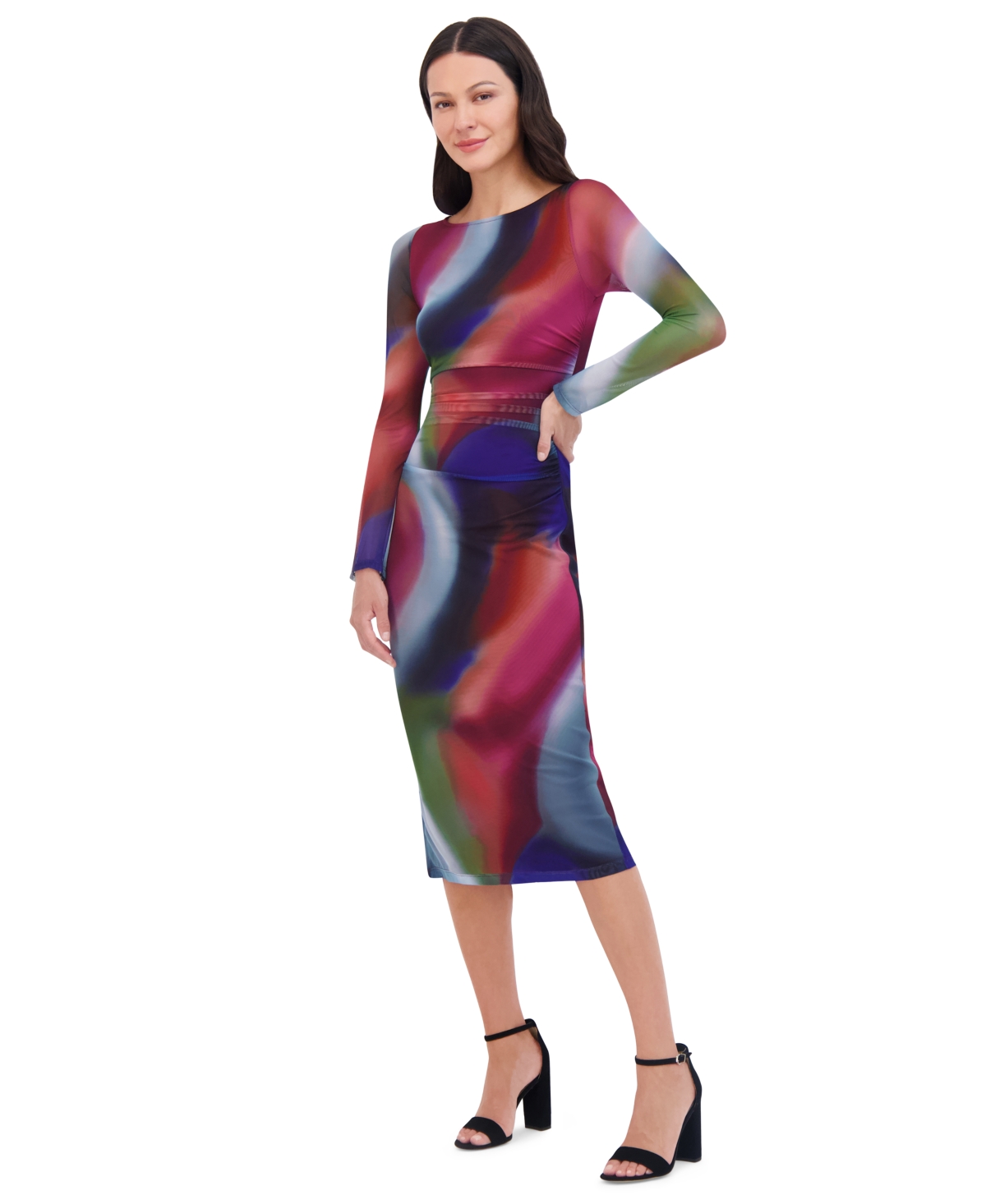 Vince Camuto Petite Swirl-Print Boat-Neck Bodycon Dress