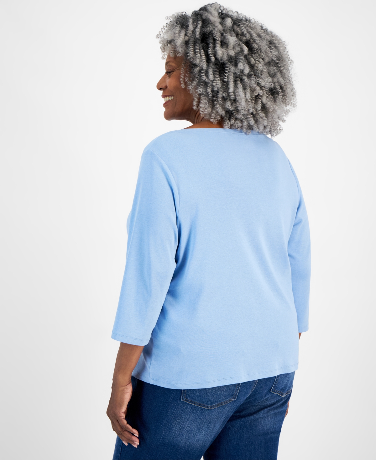 Style & Co Plus Size 3/4-Sleeve Cotton Henley Top, Created for Macy's