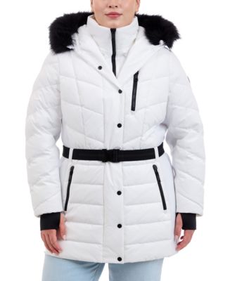 Michael Kors Plus Size Belted Faux-Fur-Trim Hooded Puffer Coat