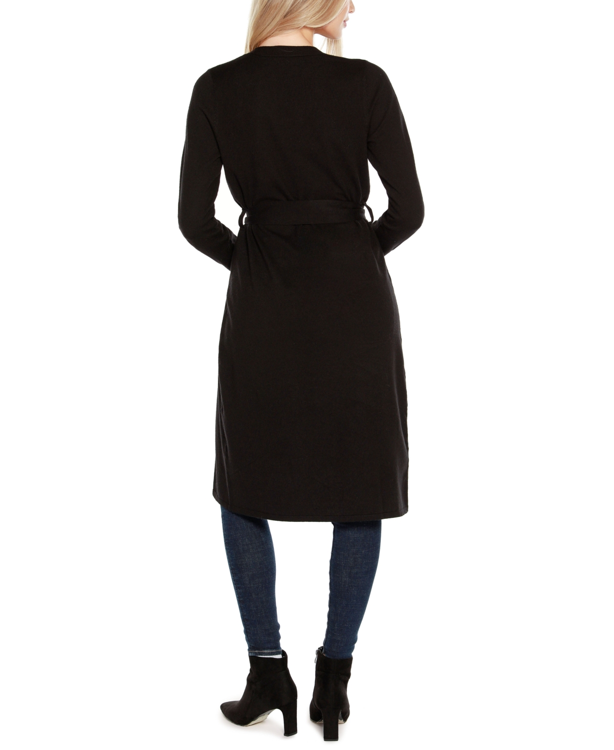 BelldiniLabel Women's Rhinestone-Trim Belted Duster Cardigan Zip Up sweater - Black