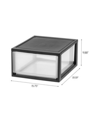 30 Qt. Stackable Storage Drawer, 2 Pack, Plastic Drawer Organizer with Clear Doors for Pantry, Bedroom, Closet, Kitchen, Under-Sink, Home and Office De-Clutter, Shoes and Crafts - Black