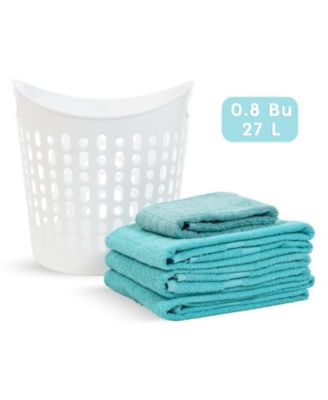 USA Laundry Basket 30L Durable and Flexible, Portable Round Bin, 0.85 Bushel Hamper for Storage with Ventilation Holes for Closet Dorm, White