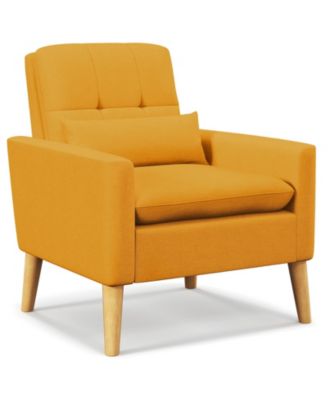 Accent Chair with Lumbar Pillow  Natural Rubber Wood Legs  Padded Cushions