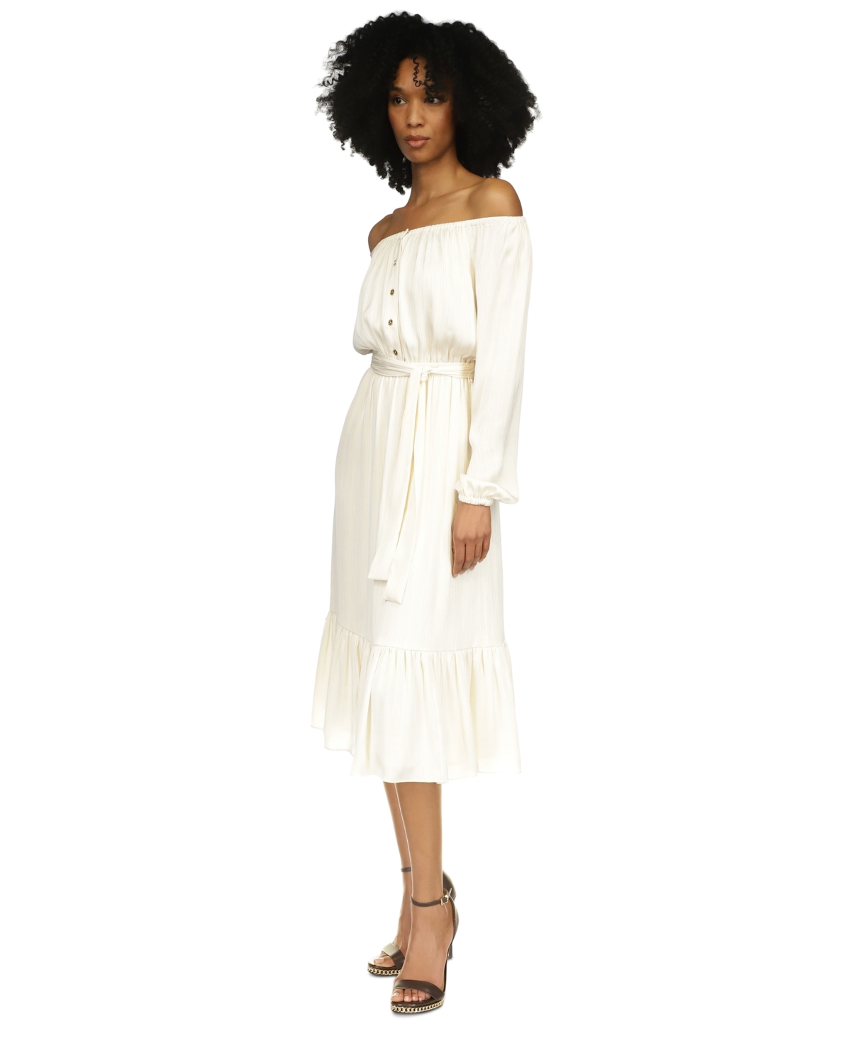 Michael Michael Kors Women's Tie-Waist Off-The-Shoulder Midi Dress