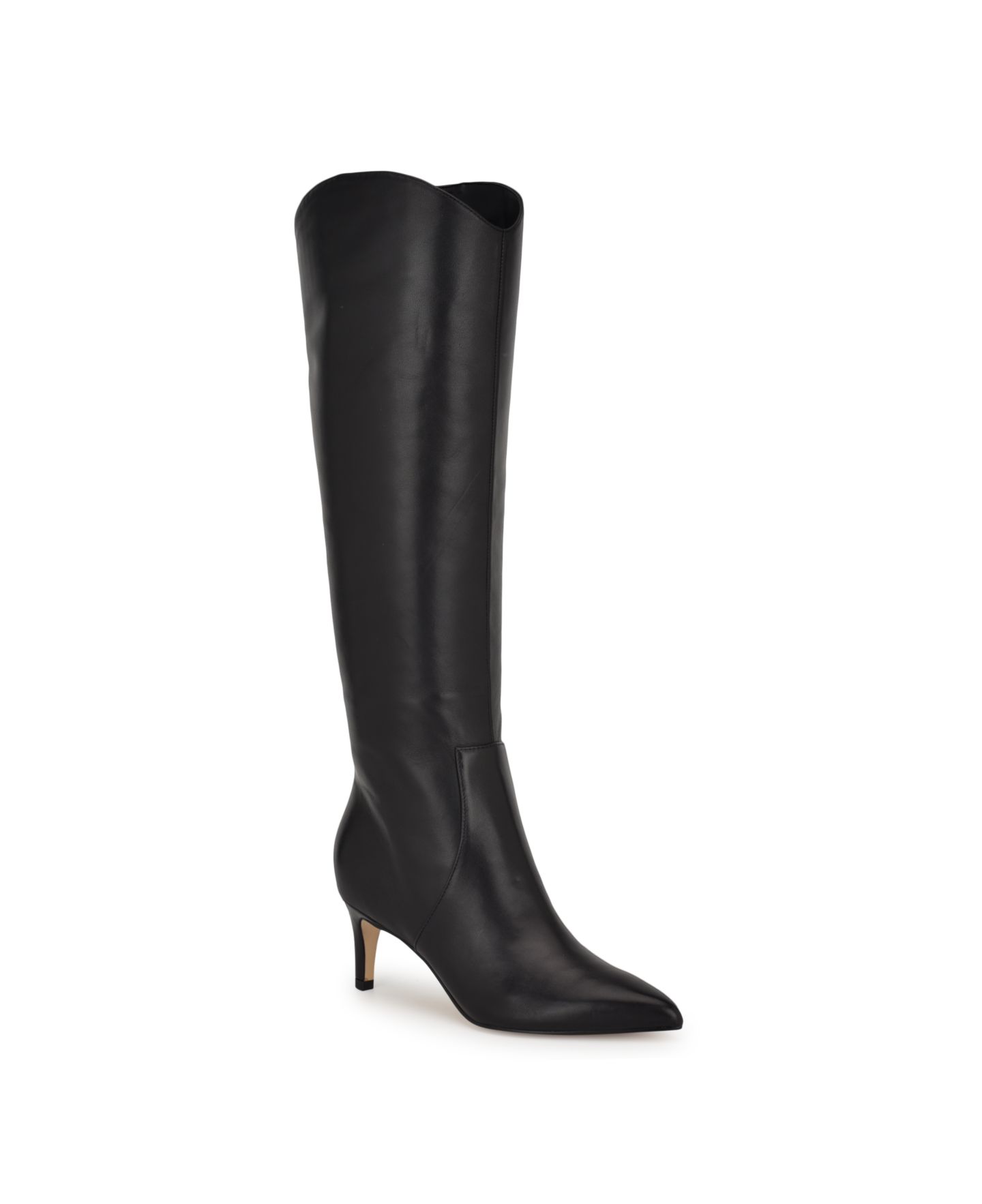 Женские ботинки Nine West Sirena Pointy Toe Knee High, цвет: Чёрный кожаный — фото 1