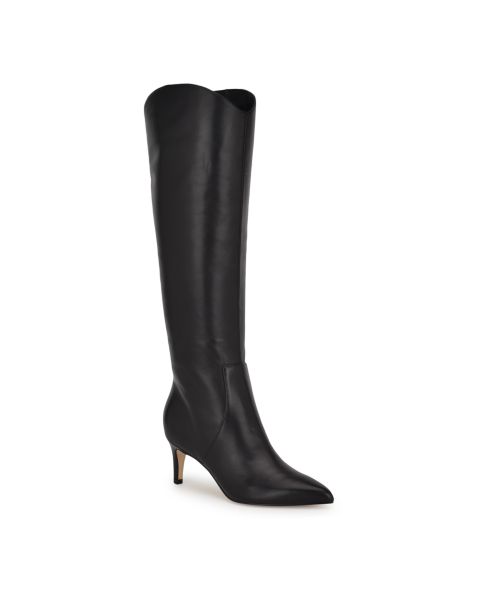 Женские ботинки Nine West Sirena Pointy Toe Knee High, цвет: Чёрный кожаный
