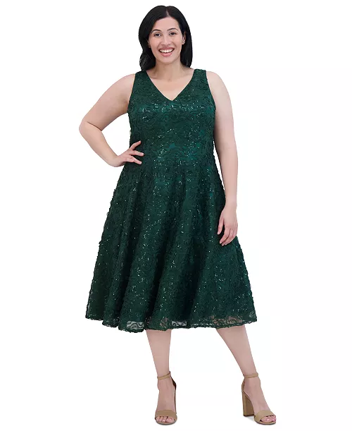 plus size v-neck sleeveless a-line sequin dress