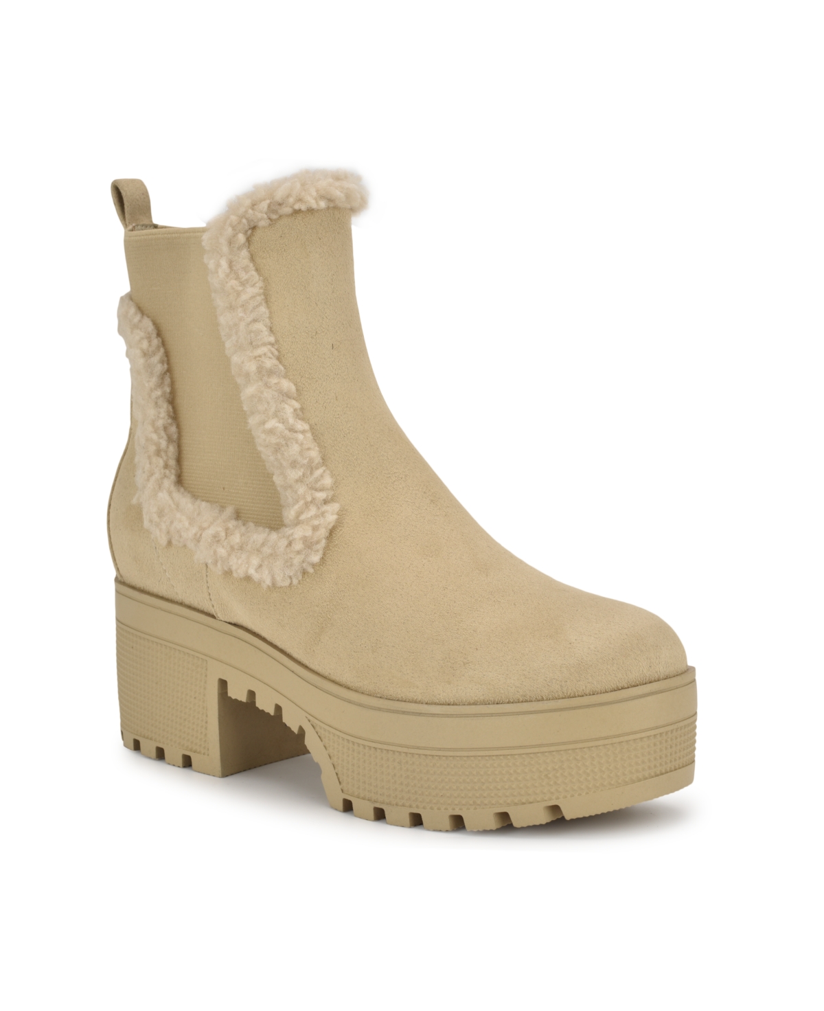 Nine West Women's Haray Block Heel Lug-sole Casual Booties In Light Natural