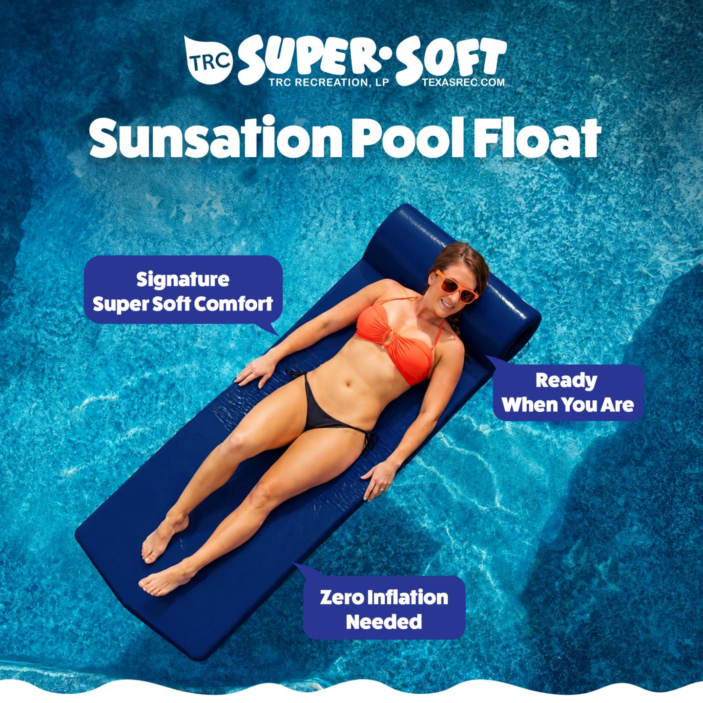 Детская игрушка TRC Recreation Sunsation 1.75" Thick Foam Lounger Swimming Pool Float, Navy Blue — фото 2