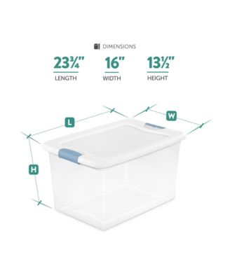 64 Qt Clear Plastic Stackable Storage Bin w/ White Latch Lid, (6 Pack)
