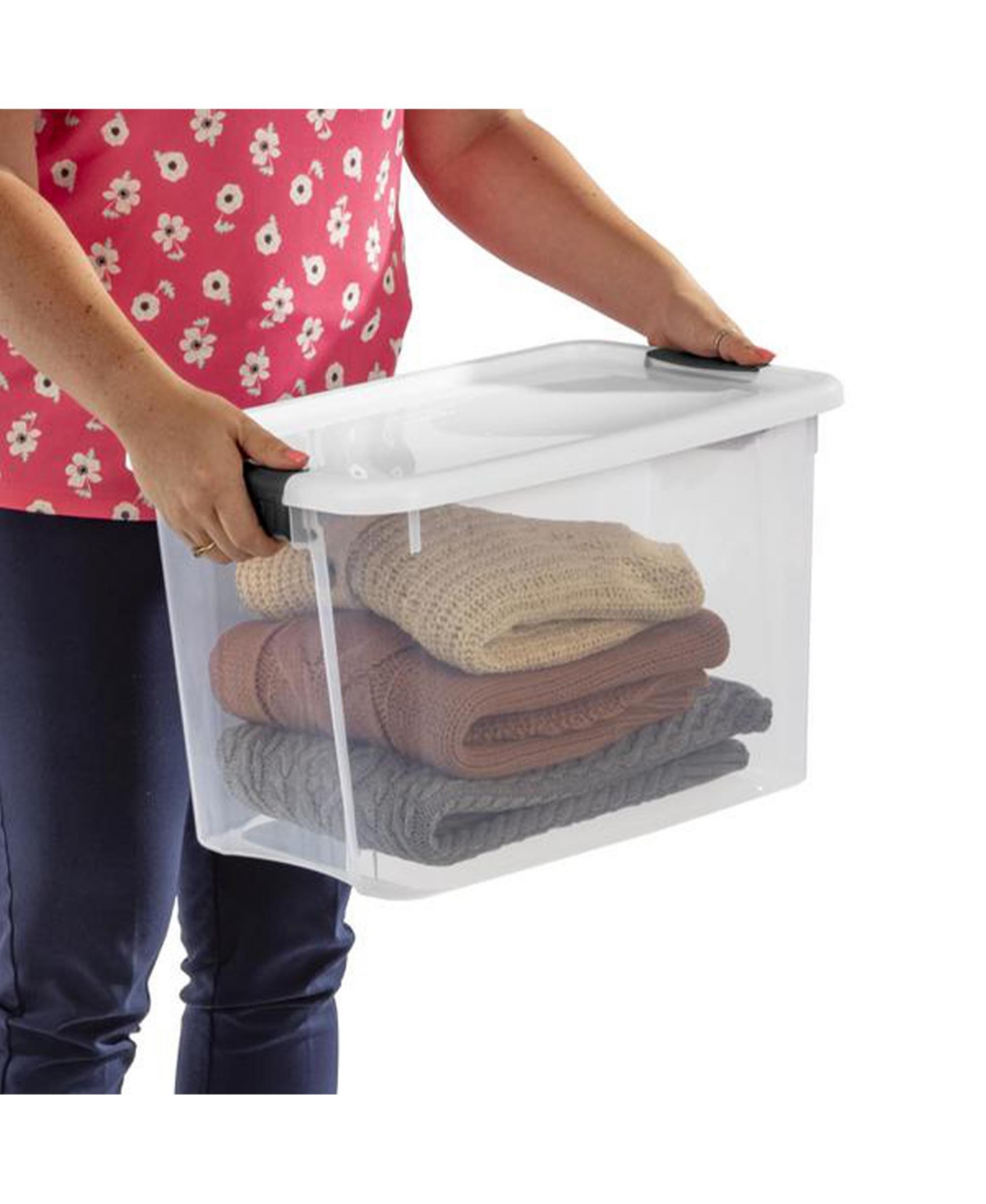 Sterilite 30 Qt Clear Plastic Stackable Storage Bin w/White Latch Lid, (12 Pack)