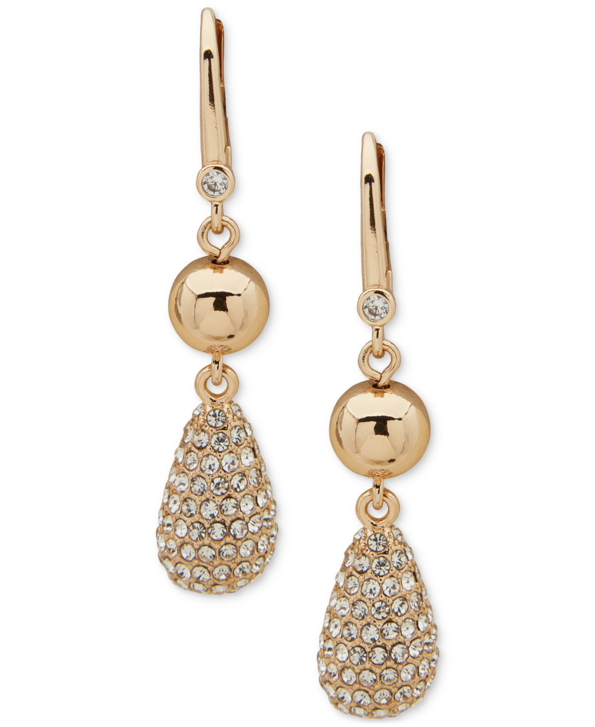 Gold-Tone Crystal Teardrop Double Drop Earrings - Crystal Wh